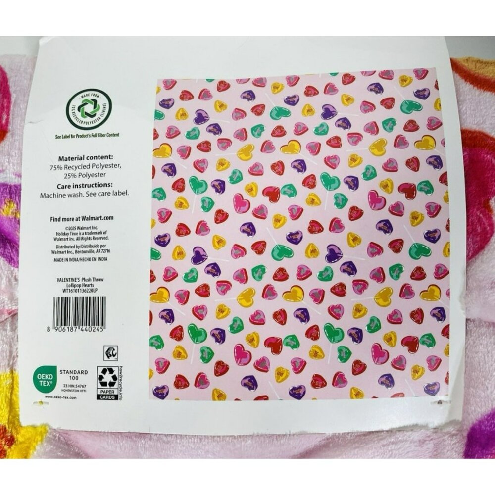 Way To Celebrate Candy Hearts Velvet Plush Throw Blanket 50" x 60" Multicolor - Picture 13 of 14